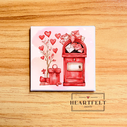 Watercolor Heart Mailbox Square Button Fridge Magnet
